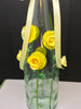 Bottle Pale Green Glass Hand Painted Yellow Floral Flowers Bling Flowers Ribbon Wedding Centerpiece - JAMsCraftCloset