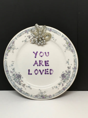 Plate Hand Painted Upcycled Repurposed Positive Saying Plate Home Decor Wall Art Wall Hanging Gift Idea YOU ARE LOVED JAMsCraftCloset