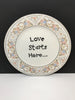 Plate Hand Painted Upcycled Repurposed Positive Saying LOVE STARTS HERE Plate Home Decor Wall Art Gift Idea JAMsCraftCloset