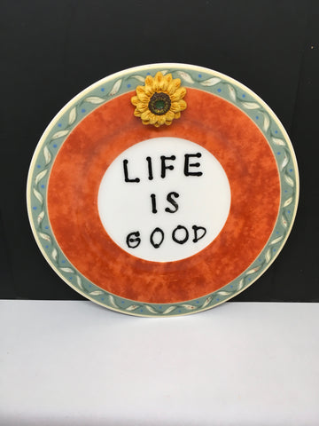Plate Hand Painted Upcycled Repurposed Positive Saying LIFE IS GOOD Plate Home Decor Wall Art Gift Idea JAMsCraftCloset