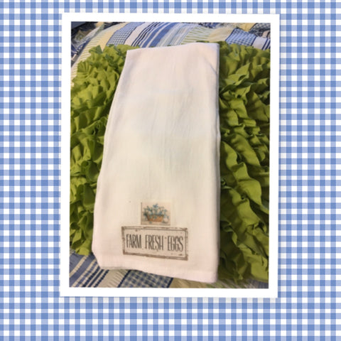 FRESH FARM EGGS Decorative Flour Sack Tea Dish Towel Kitchen Decor Gift Idea Handmade Chef Gift Housewarming Gift Wedding Gift - JAMsCraftCloset