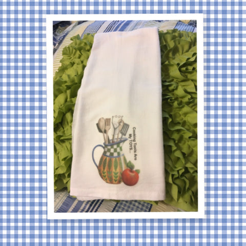 COOKING TOOLS ARE MY TOYS Decorative Flour Sack Tea Dish Towel Kitchen Decor Gift Idea Handmade Chef Gift Housewarming Gift Wedding Gift - JAMsCraftCloset