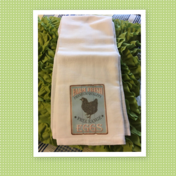 FARM FRESH FREE RANGE EGGS Decorative Flour Sack Tea Dish Towel Kitchen Decor Gift Idea Handmade Chef Gift Housewarming Gift Wedding Gift - JAMsCraftCloset