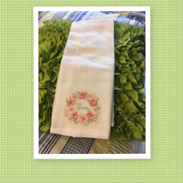 HELLO SPRING Peonies Decorative Flour Sack Tea Dish Towel Kitchen Decor Gift Idea Handmade Chef Gift Housewarming Gift Wedding Gift - JAMsCraftCloset