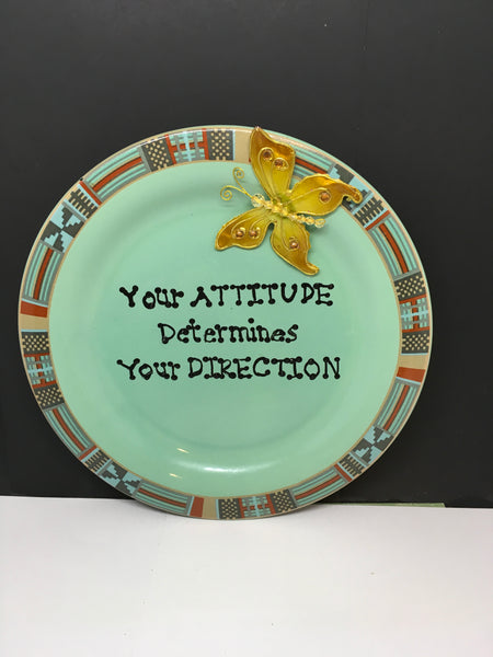 Plate Hand Painted Upcycled Repurposed Positive Saying YOUR ATTITUDE Wall Art JAMsCraftCloset