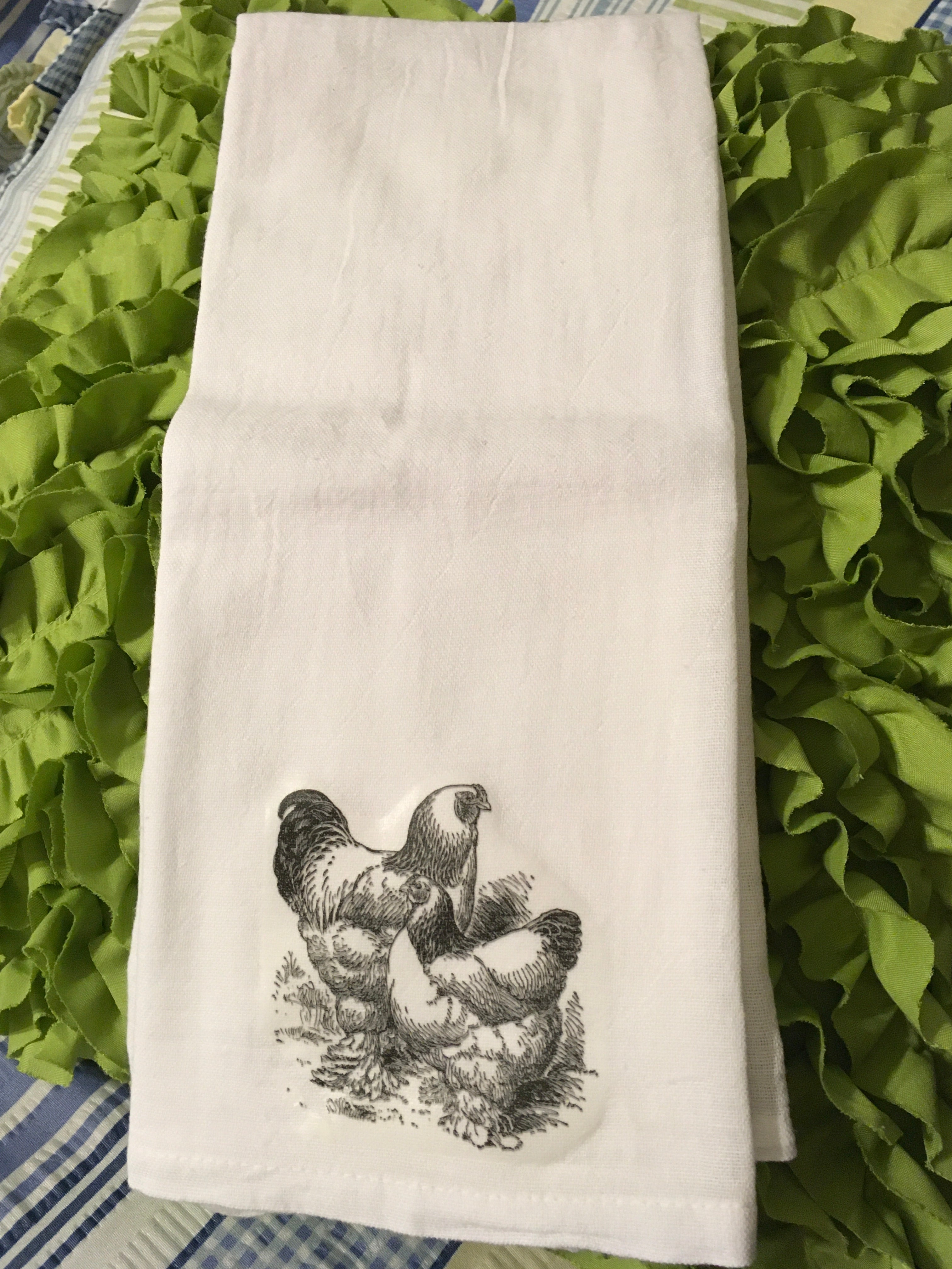 3 CHICKENS Flour Sack Decorative Tea Dish Towel Gift Kitchen