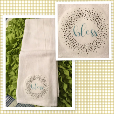 BLESS WREATH Decorative Flour Sack Tea Dish Towels Kitchen Decor Gift Idea Handmade Chef Gift Housewarming Gift Wedding Gift - JAMsCraftCloset