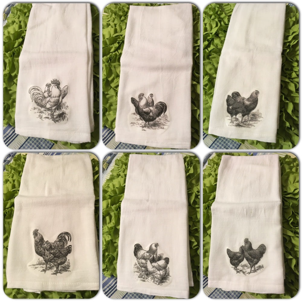 3 CHICKENS Flour Sack Decorative Tea Dish Towel Gift Kitchen
