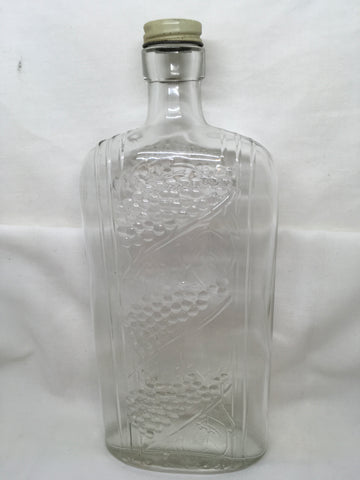 Vintage COLUMBIA Embossed Grapes Rectangle Rare Wine Bottle With Screw-On Lid 3/4 Quart 1900-1940