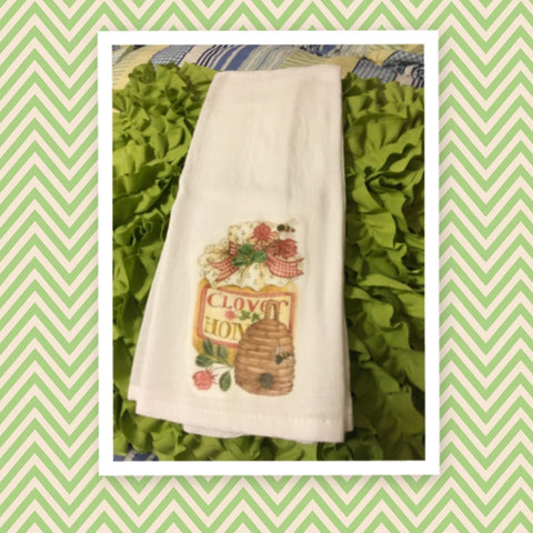 BEEHIVE CLOVER and HONEY Decorative Flour Sack Tea Dish Towel Kitchen Decor Gift Idea Handmade Chef Gift Housewarming Gift Wedding Gift Folk Art Farmhouse - JAMsCraftCloset