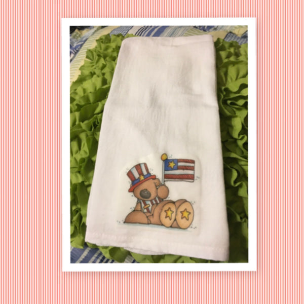 PATRIOTIC BEAR With FLAG Decorative Flour Sack Tea Dish Towel Kitchen Porch Patio Decor Gift Patriotic Handmade Chef Gift Housewarming Gift Wedding Gift - JAMsCraftCloset
