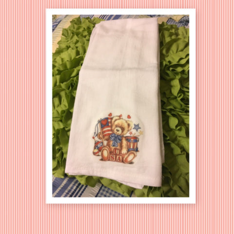 USA BEAR FLAG DRUM BLOCKS Decorative Flour Sack Tea Dish Towel Kitchen Porch Patio Decor Gift Patriotic Handmade Chef Gift Housewarming Gift Wedding Gift - JAMsCraftCloset