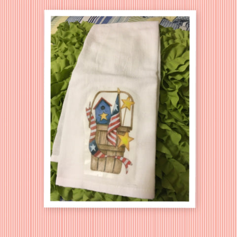 BASKET BIRDHOUSE FLAG Decorative Flour Sack Tea Dish Towel Kitchen Porch Patio Decor Gift Patriotic Handmade Chef Gift Housewarming Gift Wedding Gift - JAMsCraftCloset