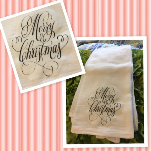 MERRY CHRISTMAS Decorative Flour Sack Tea Dish Towel Kitchen Porch Patio Decor Gift Christmas Holiday Decor Handmade Chef Gift Housewarming Gift Wedding Gift - JAMsCraftCloset