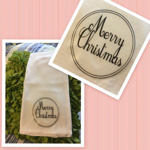 MERRY CHRISTMAS CIRCLE Decorative Flour Sack Tea Dish Towel Kitchen Porch Patio Decor Gift Christmas Holiday Decor Handmade Chef Gift Housewarming Gift Wedding Gift - JAMsCraftCloset