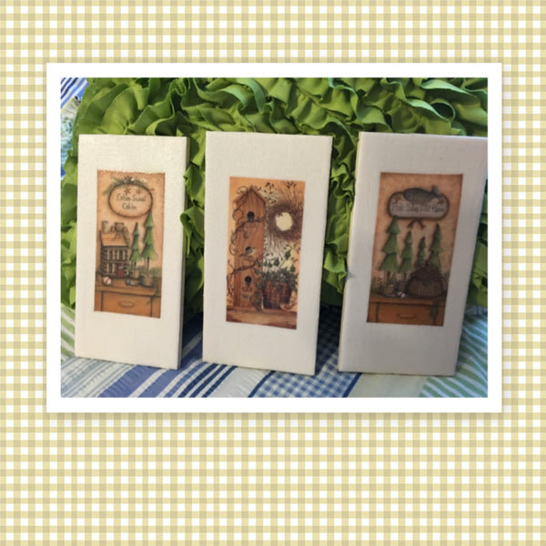 Ceramic Tile CABIN SWEET CABIN - FISH TALES TOLD HERE Wall Art Handmade Decoupaged Upcycled Repurposed Gift Home Decor SET OF 3 - JAMsCraftCloset