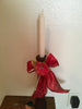 Candle Holder Bobbin Spool Vintage Upcycled Repurposed Red Satin Gold Holiday Decor - JAMsCraftCloset