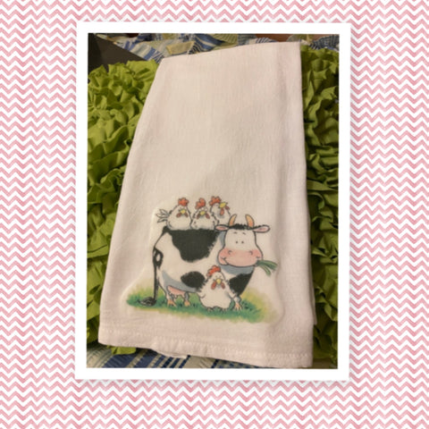 CHICKENS COW Decorative Flour Sack Tea Dish Towels Kitchen Decor Gift Idea Handmade Chef Gift Housewarming Gift Wedding Gift Farmhouse Country Decor - JAMsCraftCloset