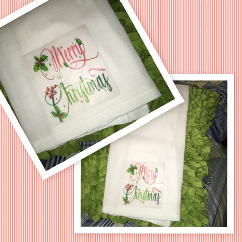 MERRY CHRISTMAS WITH HOLLY Decorative Flour Sack Tea Dish Towel Kitchen Porch Patio Decor Gift Christmas Holiday Decor Handmade Chef Gift Housewarming Gift Wedding Gift - JAMsCraftCloset