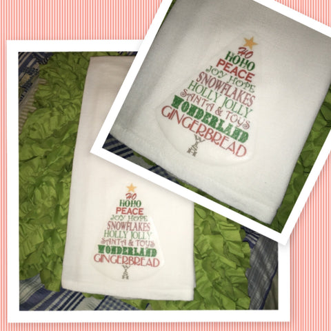 CHRISTMAS TREE WITH WORDS Decorative Flour Sack Tea Dish Towel Kitchen Porch Patio Decor Gift Christmas Holiday Decor Handmade Chef Gift Housewarming Gift Wedding Gift - JAMsCraftCloset