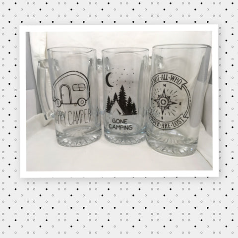NOT ALL WHO WANDER ARE LOST Mug Hand Painted Clear Glass Large Barware Bar Decor Man Cave Decor Drinkware One of a Kind Home Decor Gift Camper RV - JAMsCraftCloset