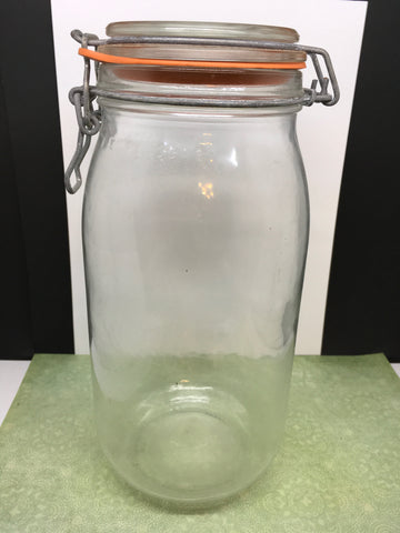Flip Top Glass Jar Le Jarfait Vintage Canister 10 Inches Tall Bigger Than a Quart Jar Kitchen Decor Great Gift Idea Collectible