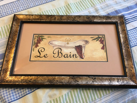LE BAIN Gold Vintage Framed Wall Art Bathroom Decor Home Country Cottage Chic Farmhouse French Country - JAMsCraftCloset