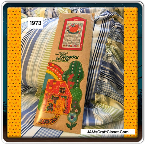 Calendar Towel Pure Linen Imported 1973 CAT and FLOWER Design - JAMsCraftCloset