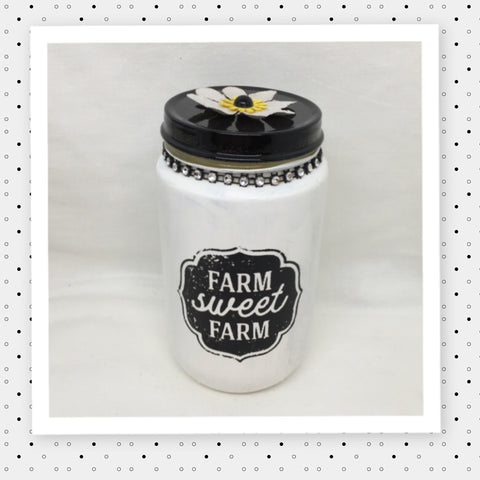 FARM SWEET FARM Bottle Jar Hand Painted White With Black White Bling and Flower Home Decor Storage Kitchen Home Decor Candy Jar Gift Idea -  JAMsCraftCloset