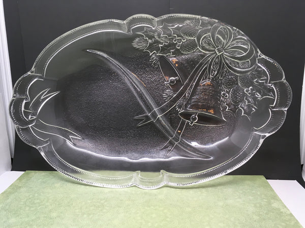 Mikasa Crystal Holiday Bells Divided Relish Dish Textured Glass