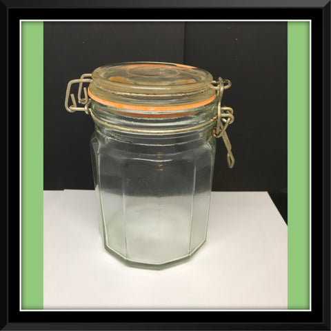 Canister Flip Top Glass Jar Vintage Pale Green 6 In Holder With Rubber Seal  Gift - JAMsCraftCloset