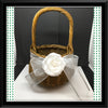 Basket Flower Girl Wedding Vintage Handmade Natural Round Wicker White Floral Accent - JAMsCraftCloset