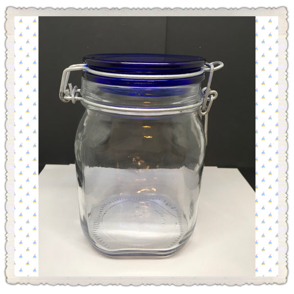 Canister Fido Bormioli Rocco Flip Top Glass Jar Vintage Blue Lid  Made in Italy NO Rubber Ring Gift - JAMsCraftCloset