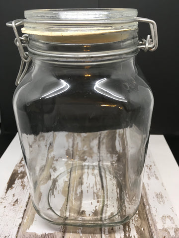 Flip Top Glass Jar Kig Indonesia 20L Vintage Canister 8 1/2 Inches Tall Square Kitchen Decor Great Gift Idea Collectible Country Decor Farmhouse Decor