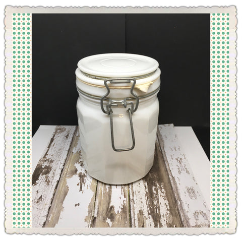 Canister Flip Top White Milk Glass Jar Vintage 6 In Tall Bale With White Rubber Seal  Gift - JAMsCraftCloset