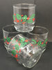 Glasses Juice Vintage Clear Glass Christmas Holly Berry c.1980 by Libbey Crystal Set of 4