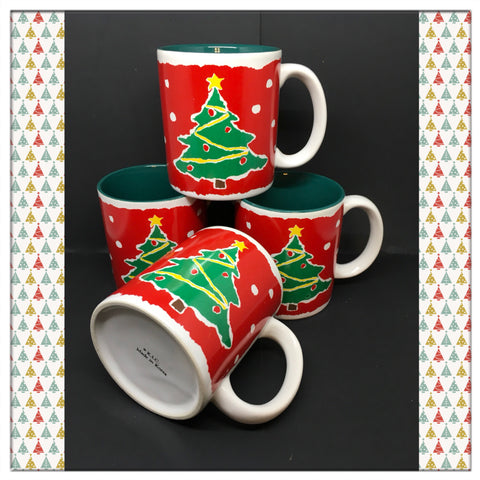 Mugs Vintage Christmas Tree K.I.C. Made in Korea Set of 4 JAMsCraftCloset