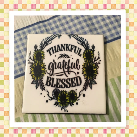 THANKFUL GRATEFUL BLESSED Colored Wall Art Ceramic Tile Sign Gift Home Decor Positive Quote Affirmation Handmade Sign Country Farmhouse Gift Campers RV Gift Home and Living Wall Hanging - JAMsCraftCloset