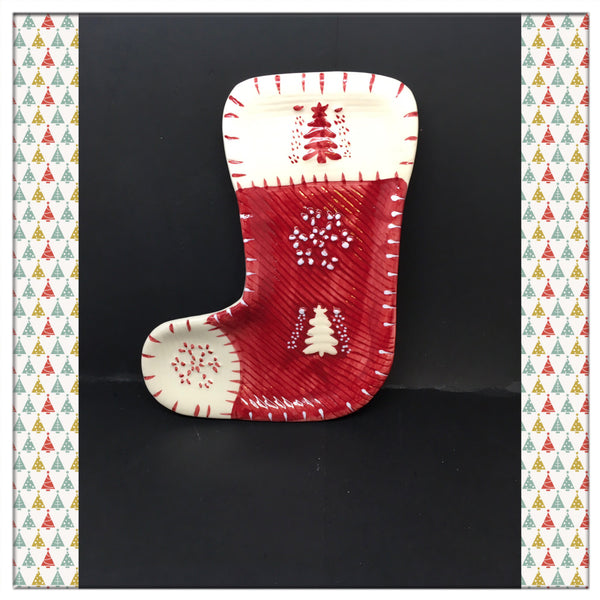 Candy Dish Christmas Holiday Red White Stocking Vintage Home Decor Gift Idea - JAMsCraftCloset