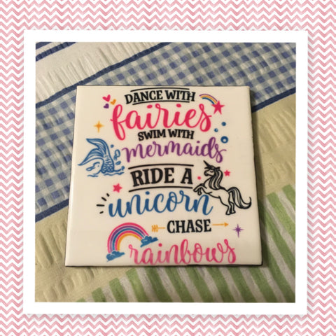 FARIES MERMAIDS UNICORN Wall Art Ceramic Tile Sign Gift Home Decor Positive Quote Affirmation Handmade Sign Country Farmhouse Gift Campers RV Gift Home and Living Wall Hanging - JAMsCraftCloset