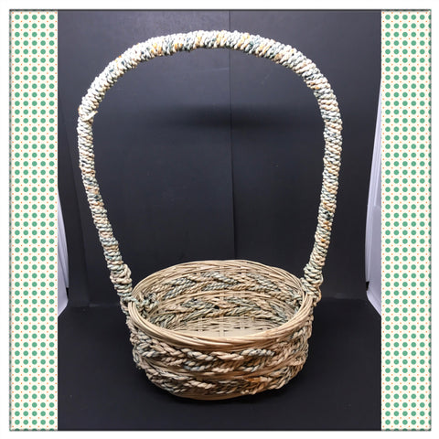 Basket Flower Girl Vintage Green Tan Oval Wicker Centerpiece Table Decor - JAMsCraftCloset