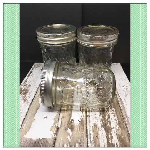 Canning Ball Glass Jar Vintage 8 Ounce 4 Inches Tall 2 1/2 Inches in Diameter Gift SET OF 3 - JAMsCraftCloset