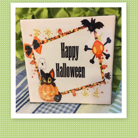 HAPPY HALLOWEEN Wall Art Ceramic Tile Sign Gift Home Decor Halloween Decor Gift Idea Handmade Sign Country Farmhouse Gift Campers RV Gift Home and Living Wall Hanging - JAMsCraftCloset