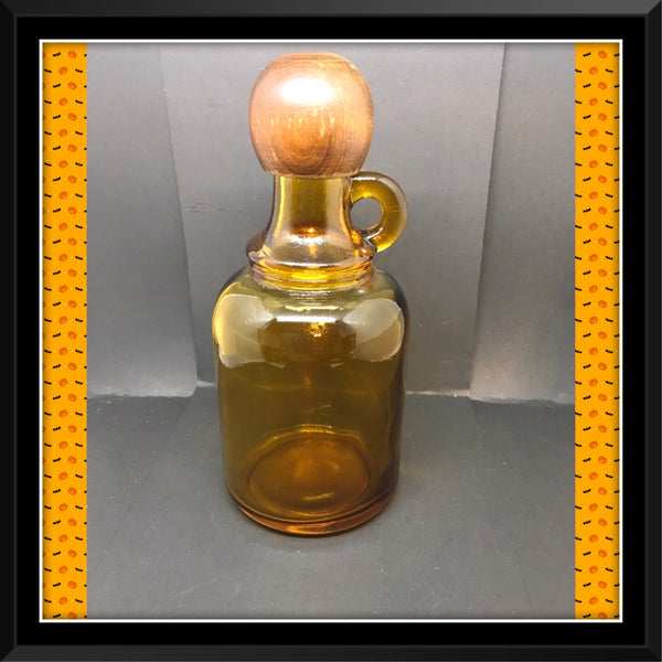 Bottle Jug Amber Glass Twist On Wooden Ball Lid Made in Japan - JAMsCraftCloset