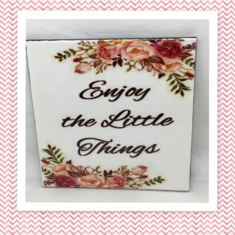 ENJOY THE LITTLE THINGS Wall Art Ceramic Tile Sign Gift Idea Home Decor Positive Saying Affirmation Gift Idea Handmade Sign Country Farmhouse Gift Campers RV Gift Home and Living Wall Hanging - JAMsCraftCloset