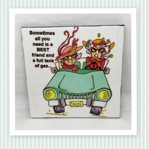 BEST FRIEND AND FULL TANK OF GAS Wall Art Ceramic Tile Sign Gift Idea Home Decor Positive Saying Affirmation Gift Idea Handmade Sign Country Farmhouse Gift Campers RV Gift Home and Living Wall Hanging - JAMsCraftCloset