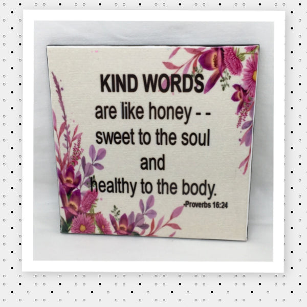 KIND WORDS LIKE HONEY Wall Art Ceramic Tile Sign Gift Idea Home Decor Positive Saying {{ JAMsCraftCloset }}