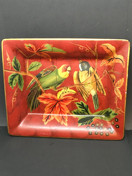 Ring or Change Dish Holder Rectangle 6 X 7 1/4 Parrots Vintage Home Decor Catch-All JAMsCraftCloset