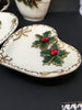 Candy Dish Heart Shaped, Creamer and Sugar and Vase Holiday Vintage Embossed Trinket Plate Holly Berries and Bows Gift Idea Home Decor Made in China