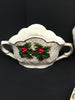 Candy Dish Heart Shaped, Creamer and Sugar and Vase Holiday Vintage Embossed Trinket Plate Holly Berries and Bows Gift Idea Home Decor Made in China